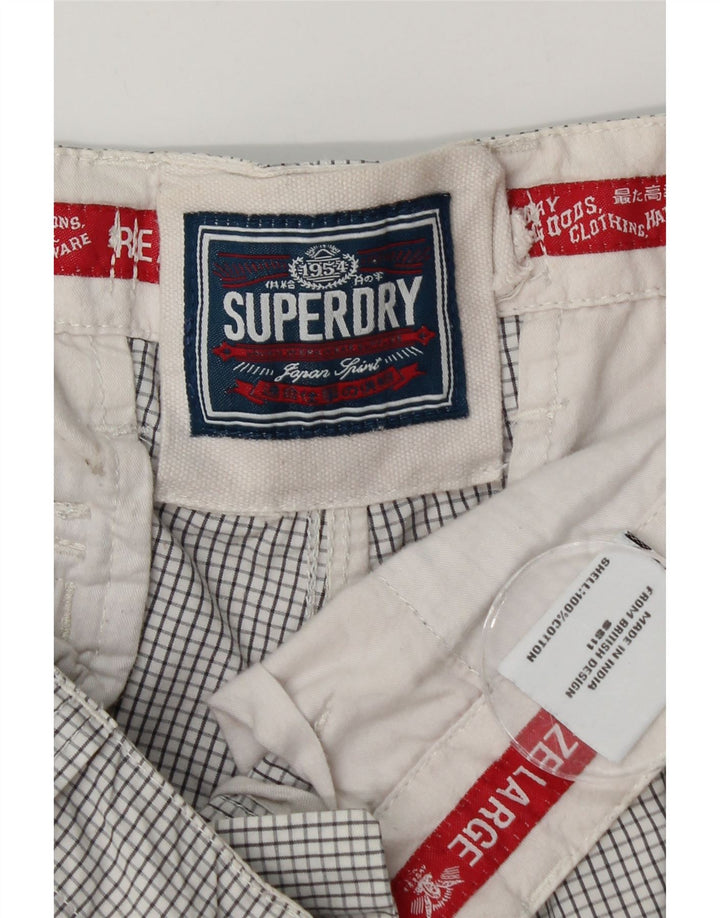 Superdry Mens Cargo Shorts Grande W36 Algodão Gingham Branco