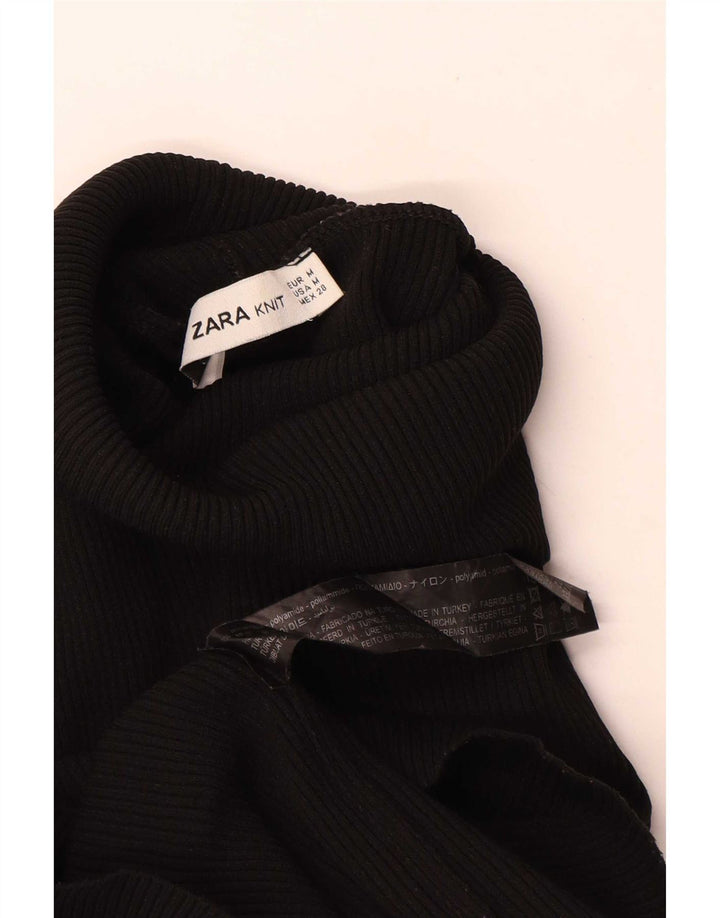 Top feminino Zara manga comprida UK 12 médio preto poliamida