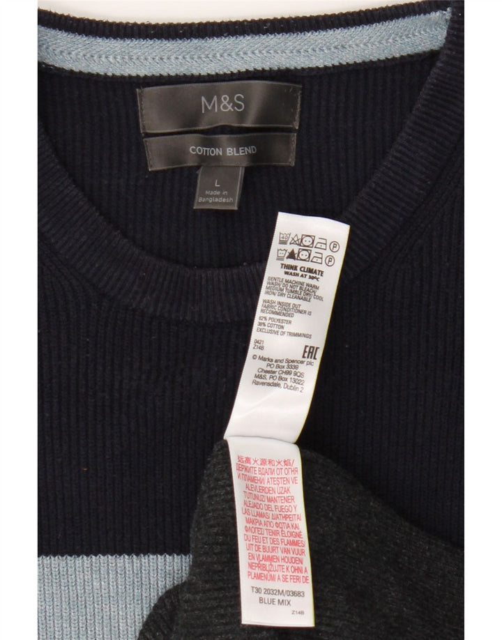 Suéter masculino Marks & Spencer com gola redonda, grande listrado multicolorido