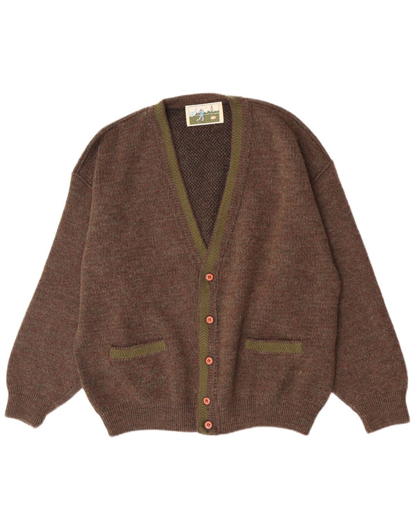 Suéter cardigã masculino vintage grande marrom manchado
