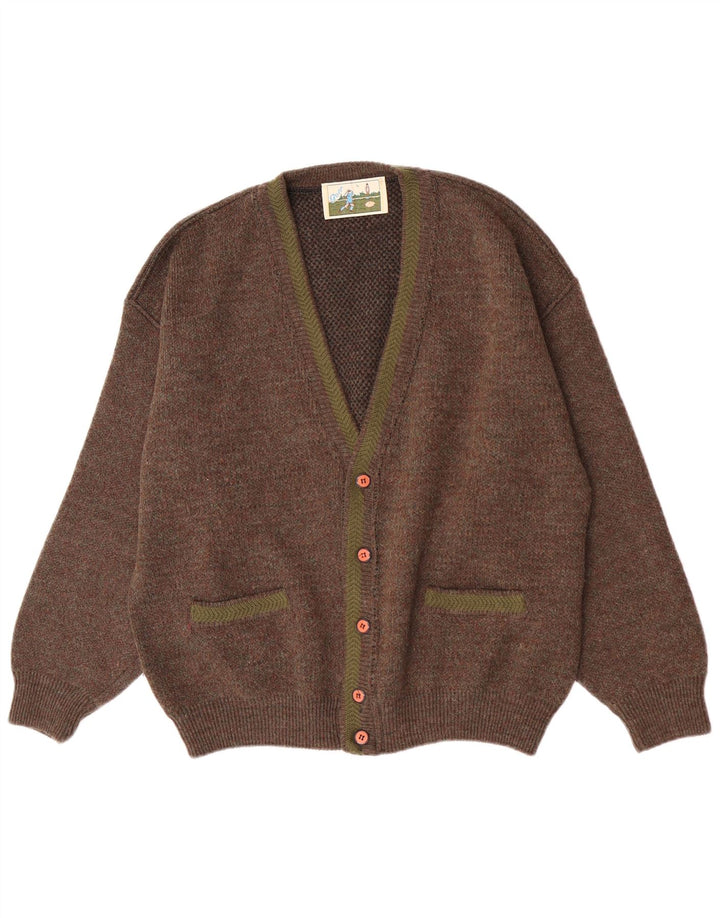 Suéter cardigã masculino vintage grande marrom manchado
