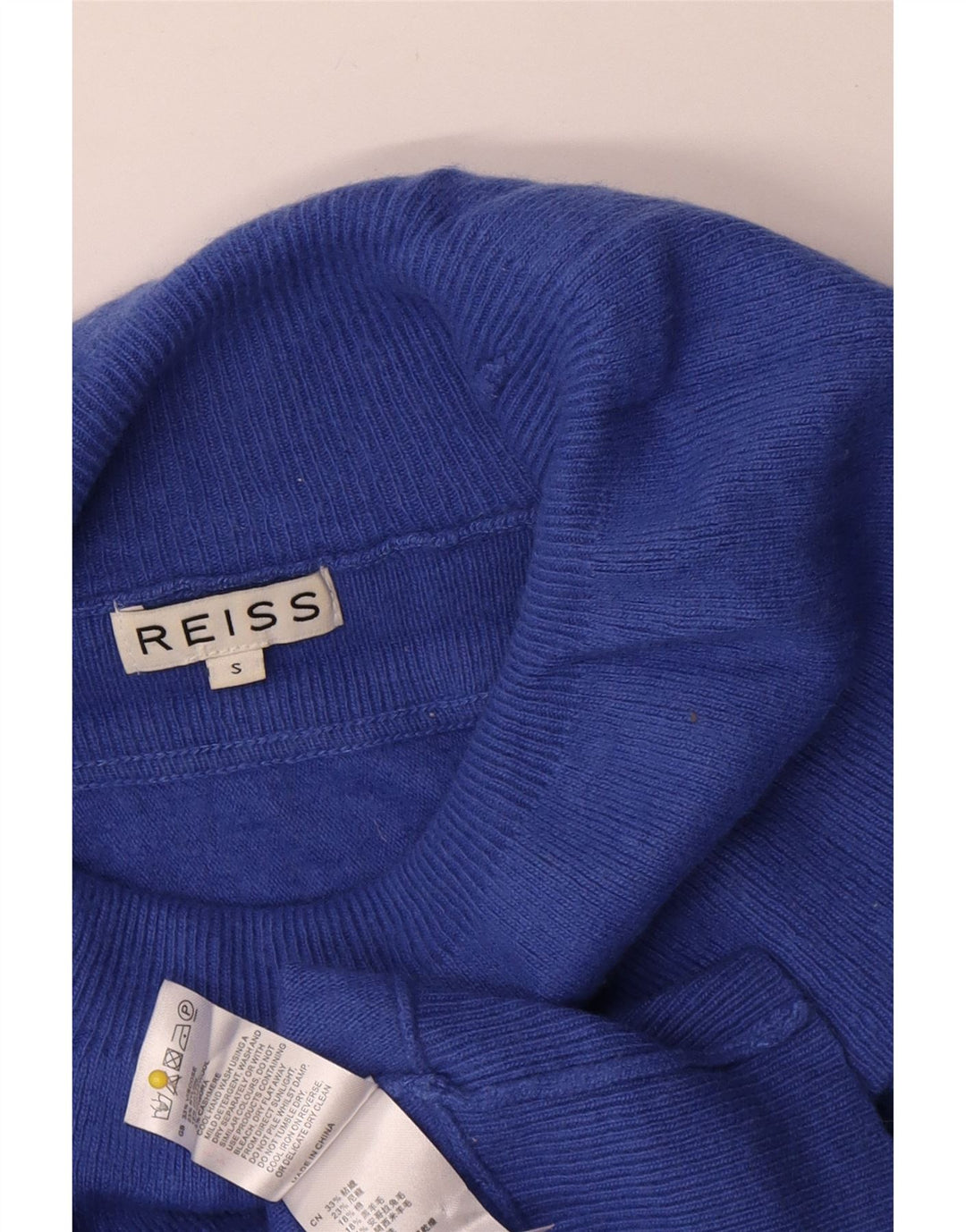 Suéter feminino Reiss com gola alta e gola alta Reino Unido 10 viscose azul pequena