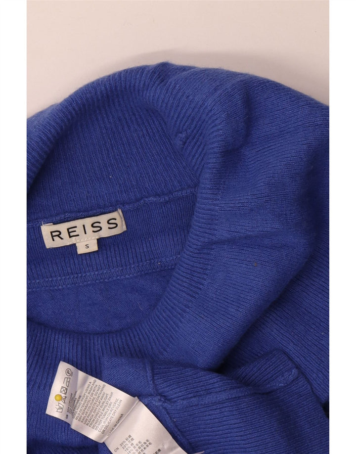 Suéter feminino Reiss com gola alta e gola alta Reino Unido 10 viscose azul pequena
