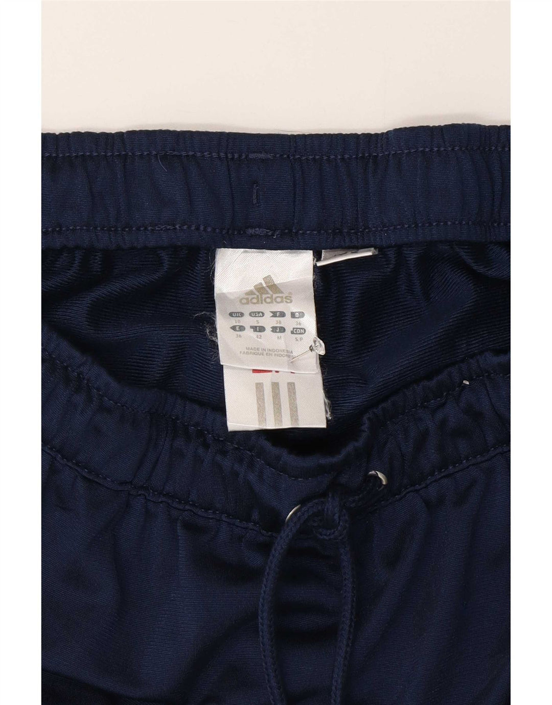 Shorts esportivos femininos Adidas UK 10 pequeno poliéster listrado azul marinho