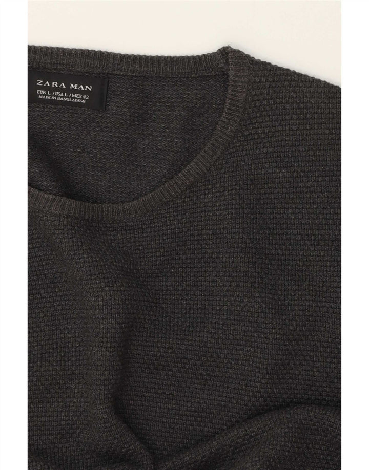 Zara Suéter masculino com gola redonda grande cinza