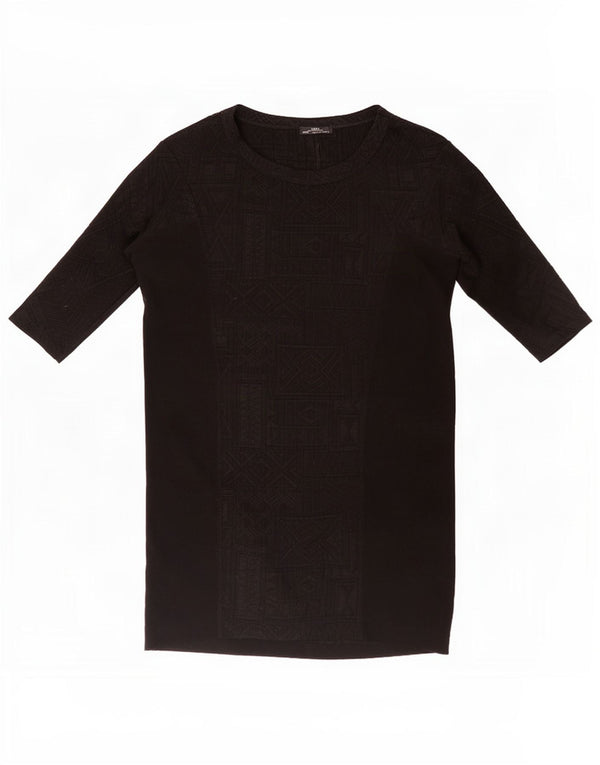 Zara vestido feminino manga 3/4 Reino Unido 10 pequeno preto geométrico