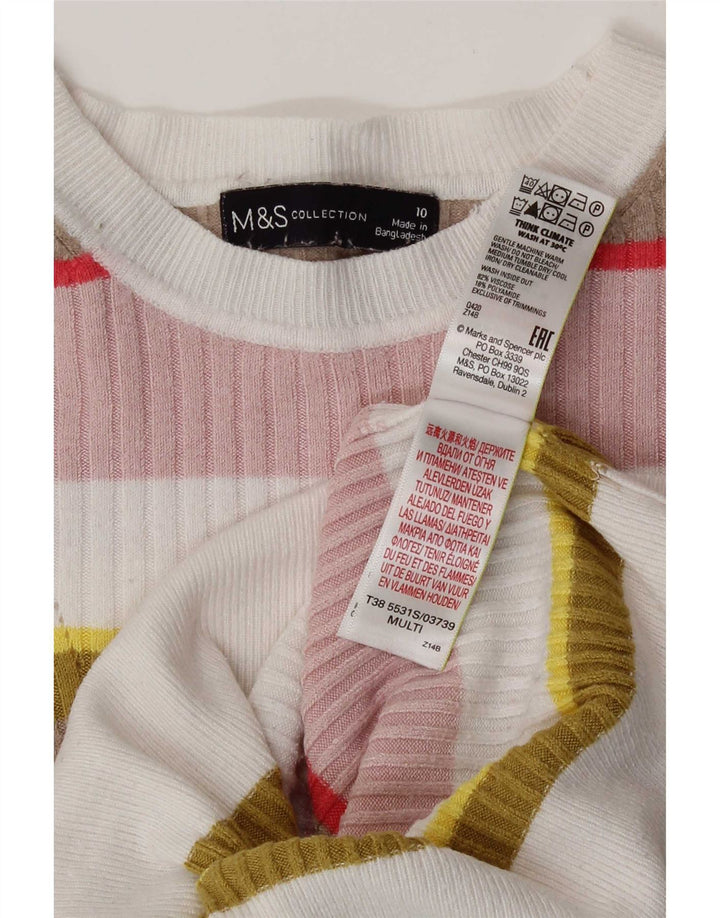Camiseta feminina Marks & Spencer Crop Top UK 10 pequena listrada multicolorida