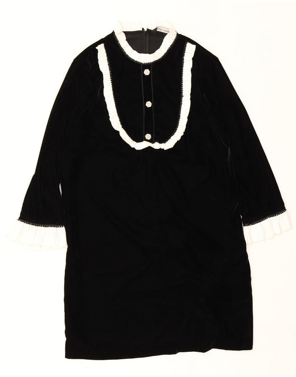 Vestido feminino Zara manga comprida veludo mudança UK 14 médio preto colorblock