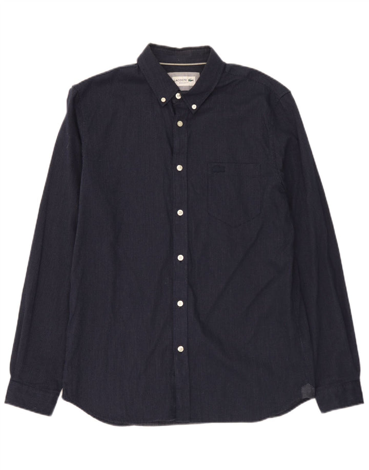 Camisa masculina Lacoste Regular Fit tamanho 40 algodão manchado azul marinho médio