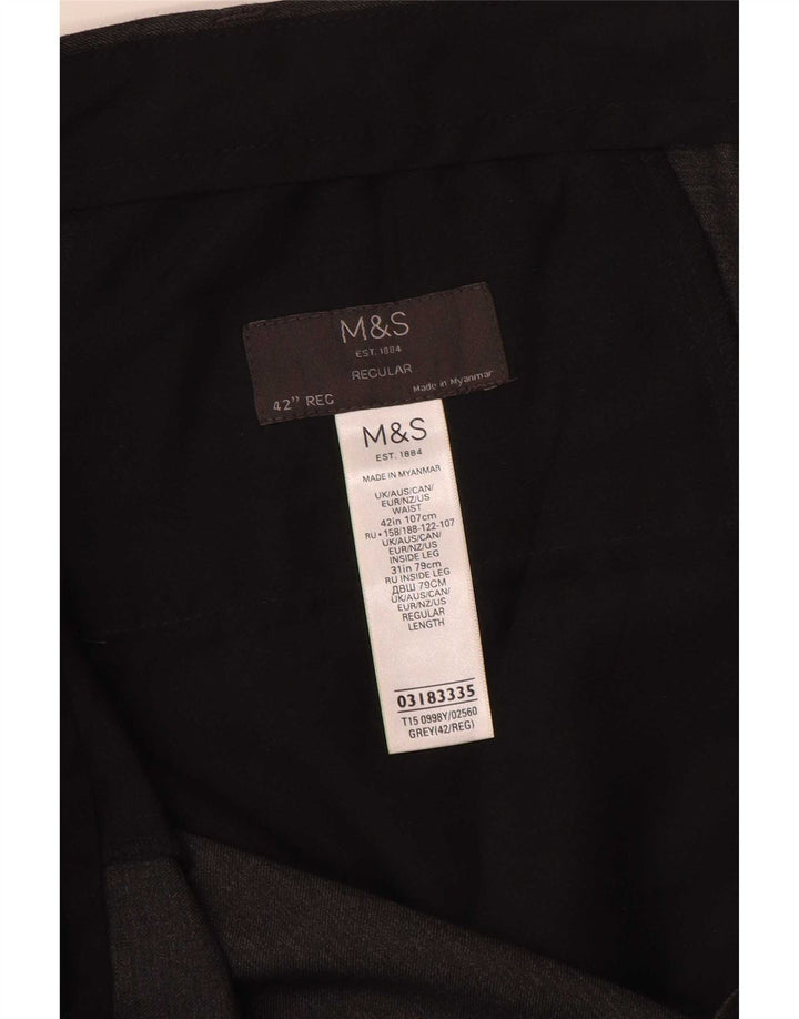 Calça masculina de terno regular Marks & Spencer W42 L31 poliéster cinza