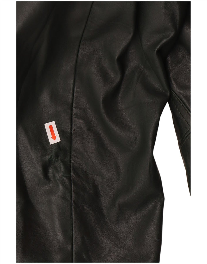 Casaco de couro vintage feminino com peito duplo UK 18 XL verde