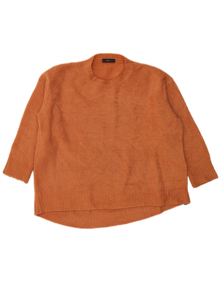 Zara Suéter feminino oversized com gola redonda Reino Unido 16 grande laranja acrílico
