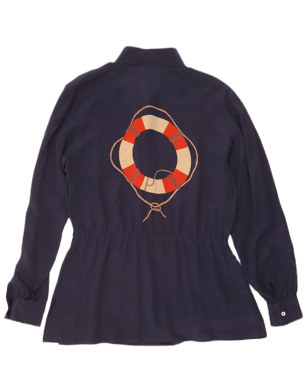 Camisa pulôver feminina vintage UK 14 azul marinho médio