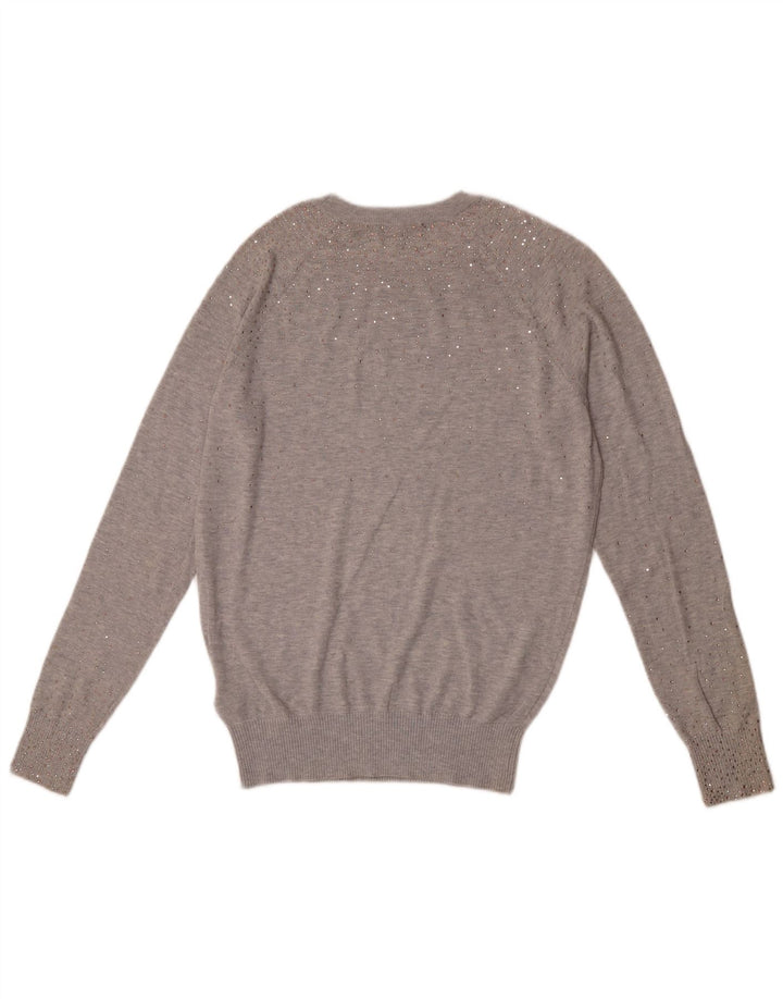 Suéter feminino Ted Baker com gola canoa tamanho 2 pequeno algodão manchado cinza