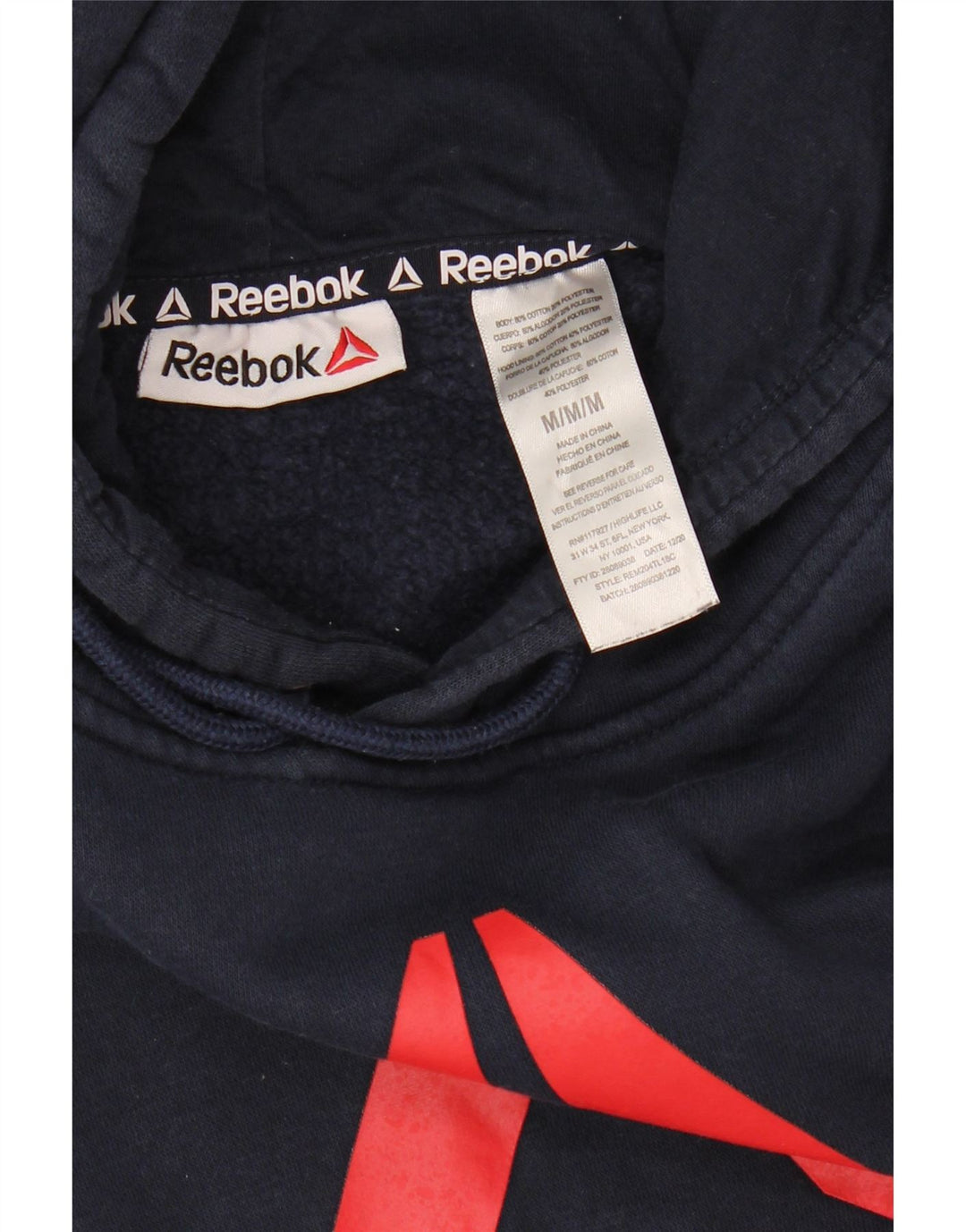 Reebok Mens Graphic Hoodie Jumper Médio Azul Marinho Algodão