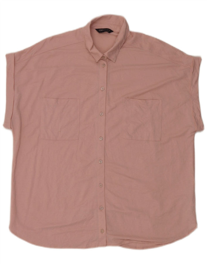 Camisa feminina Marks & Spencer de manga curta grande tamanho UK 14 grande rosa