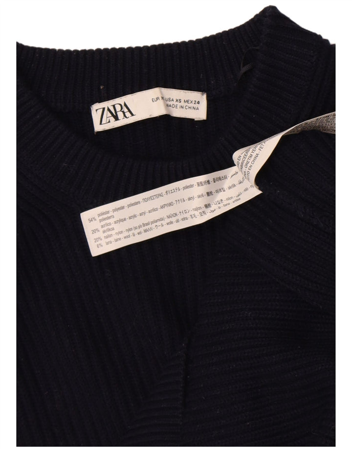 Zara Suéter feminino oversized com gola redonda Reino Unido 6 XS azul marinho poliéster