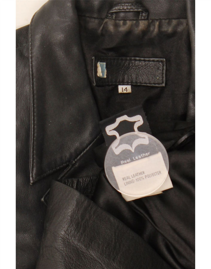 Jaqueta blazer de couro vintage feminina com 3 botões Reino Unido 14 couro preto grande