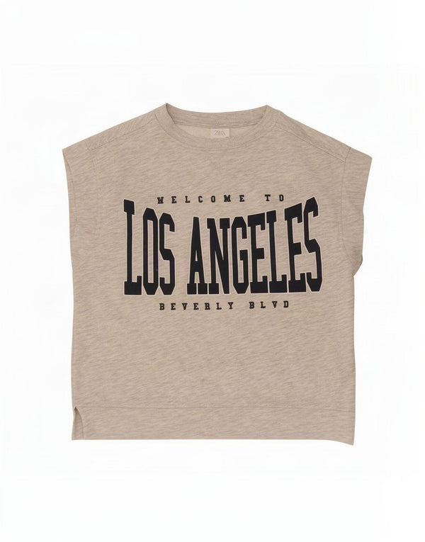 Zara Camiseta feminina solta com estampa gráfica 11-12 anos algodão cinza
