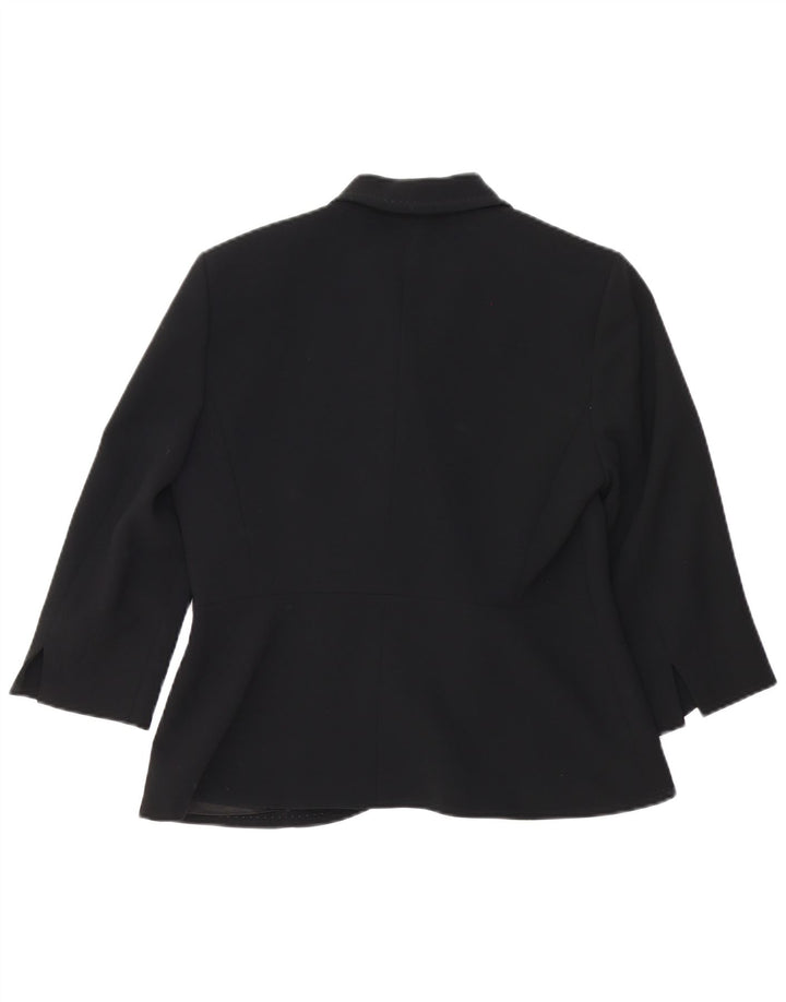 Jaqueta blazer feminina Max Mara manga 3/4 1 botão Reino Unido 12 médio preto rayon