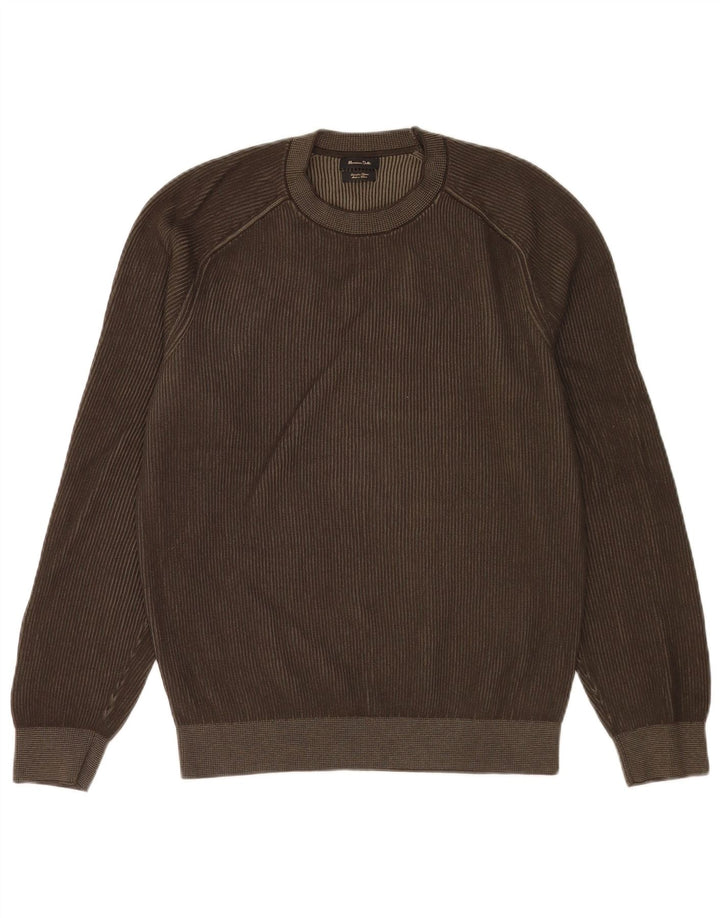 Suéter masculino Massimo Dutti com gola redonda, algodão marrom médio