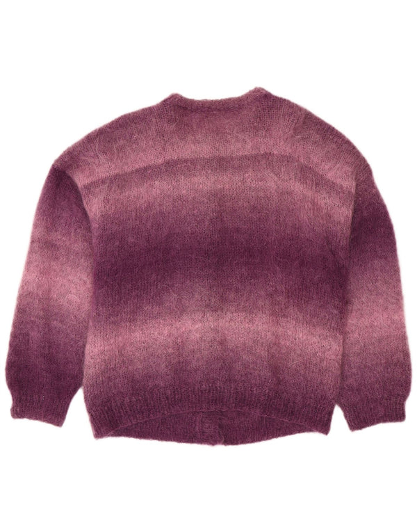 Suéter cardigã feminino VINTAGE solto UK 18 XL roxo colorblock