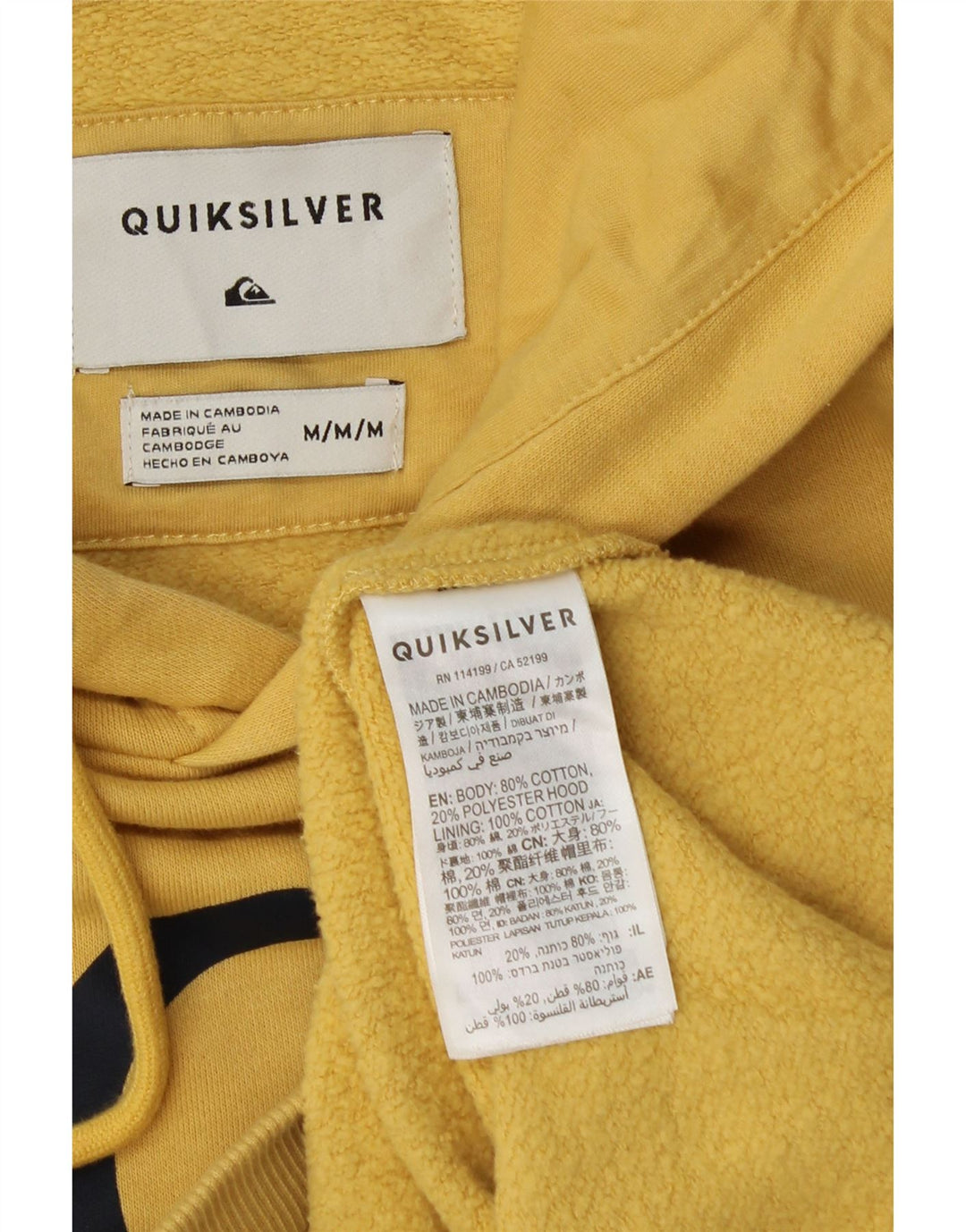 Suéter masculino com capuz gráfico QUIKSILVER médio algodão amarelo