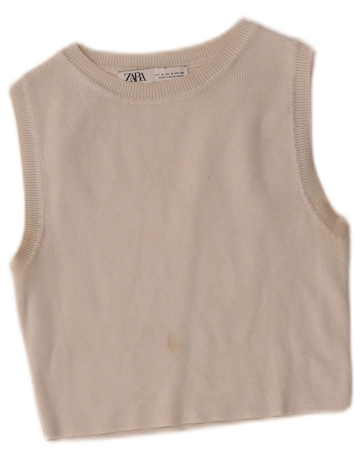 Zara Womens Crop Vest Top UK 12 Médio Off White