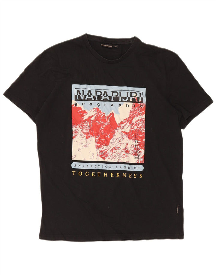 Camiseta masculina gráfica Napapijri Top médio algodão preto
