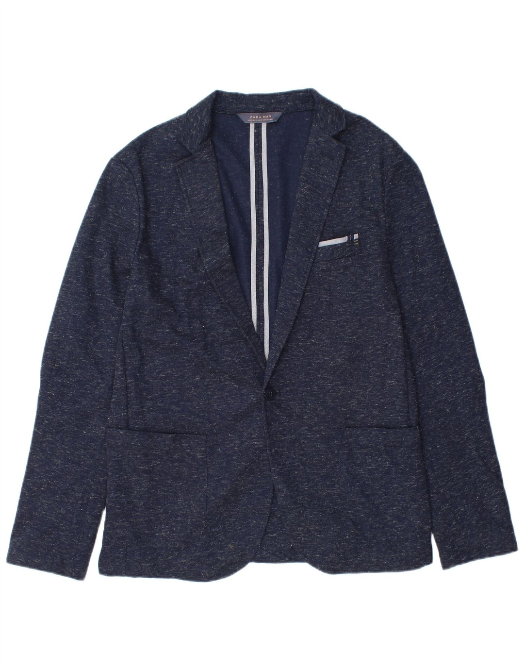 Jaqueta blazer masculina Zara com 1 botão EU 54 XL azul marinho poliéster manchado