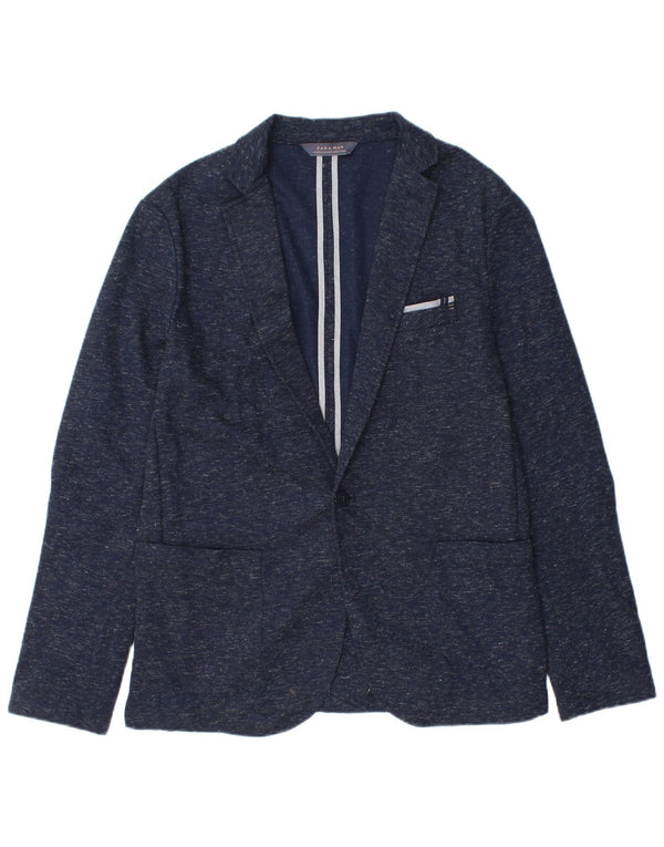Jaqueta blazer masculina Zara com 1 botão EU 54 XL azul marinho poliéster manchado