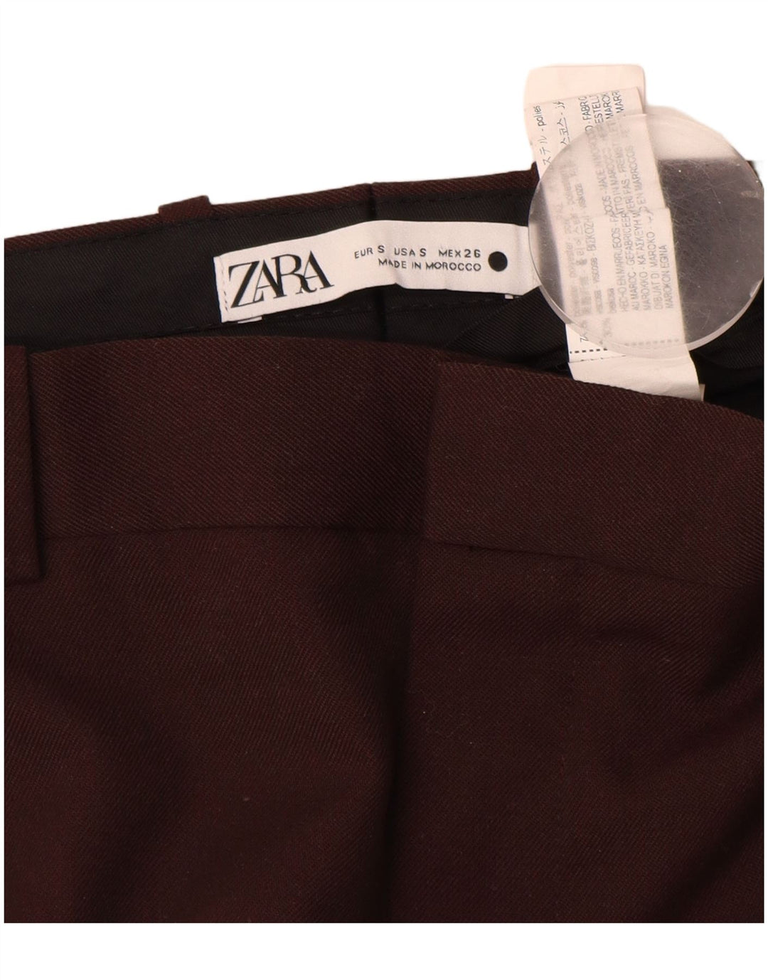 Zara Calça Chino Reta Feminina Pequena W26 L28 Marrom Poliéster