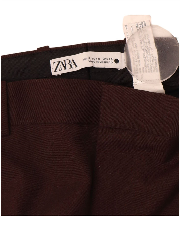 Zara Calça Chino Reta Feminina Pequena W26 L28 Marrom Poliéster