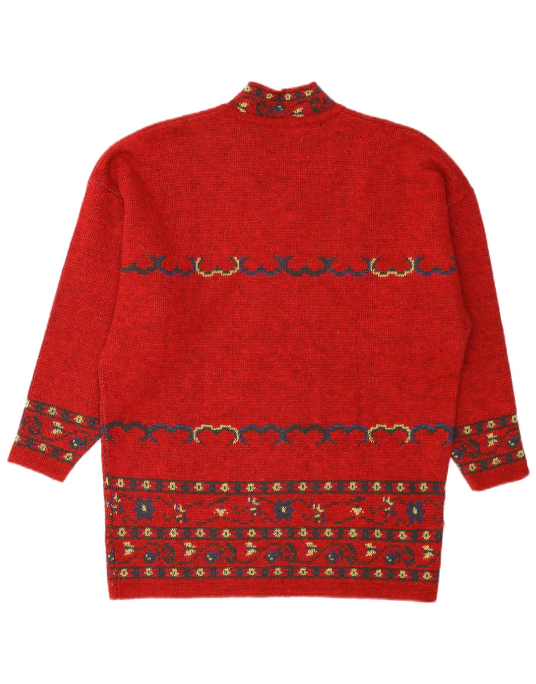 Suéter feminino vintage com decote em V IT 42 médio vermelho Fair Isle Wool