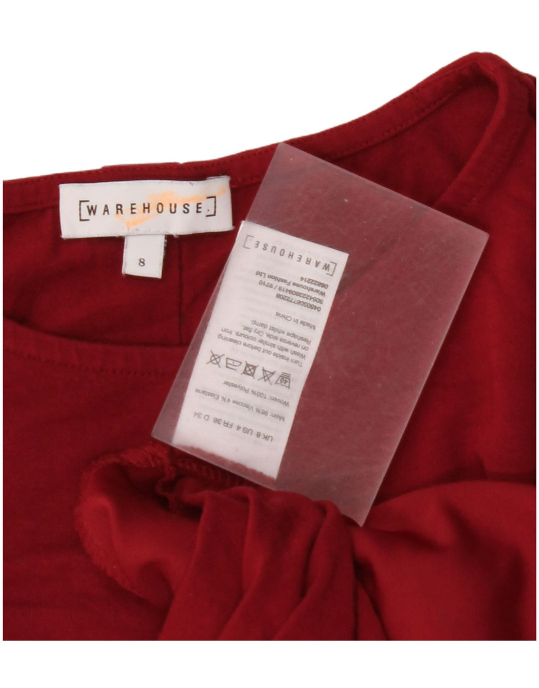 WAREHOUSE Blusa feminina de manga 3/4 Reino Unido 8 pequena viscose borgonha