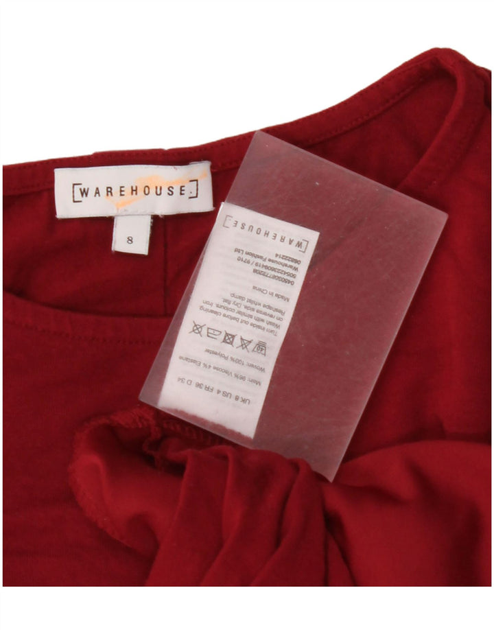 WAREHOUSE Blusa feminina de manga 3/4 Reino Unido 8 pequena viscose borgonha