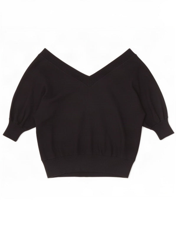 Zara Suéter feminino manga curta com decote em V Reino Unido 14 médio preto