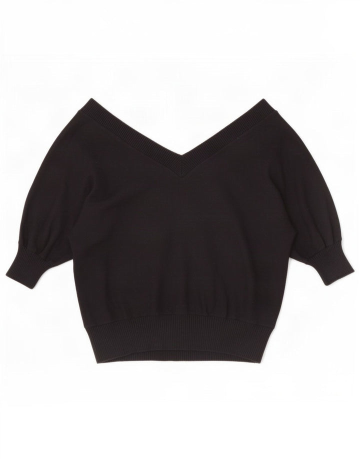Zara Suéter feminino manga curta com decote em V Reino Unido 14 médio preto