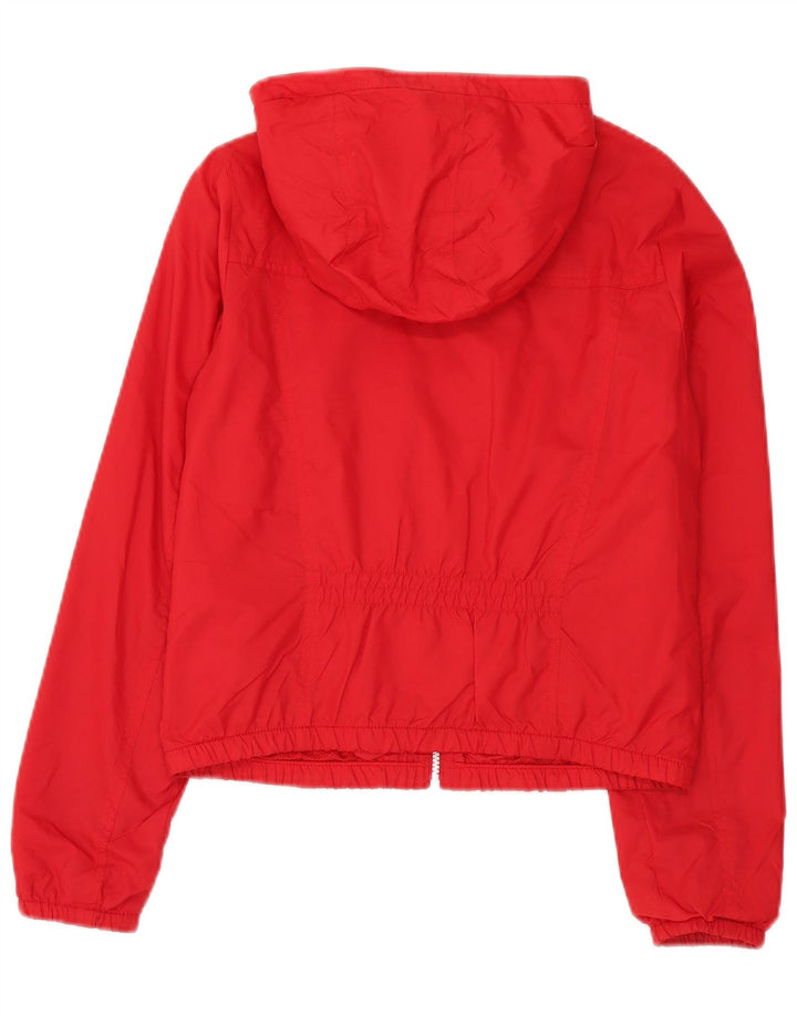 Jaqueta de chuva feminina com capuz Hollister UK 12 nylon vermelho médio
