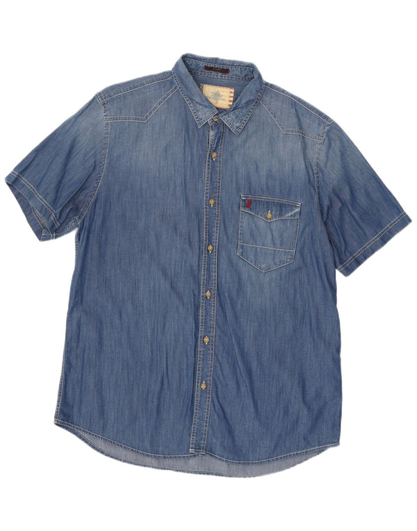 Marlboro Classics Mens Slim Fit Camisa Jeans de Manga Curta 3XL Azul Paisley