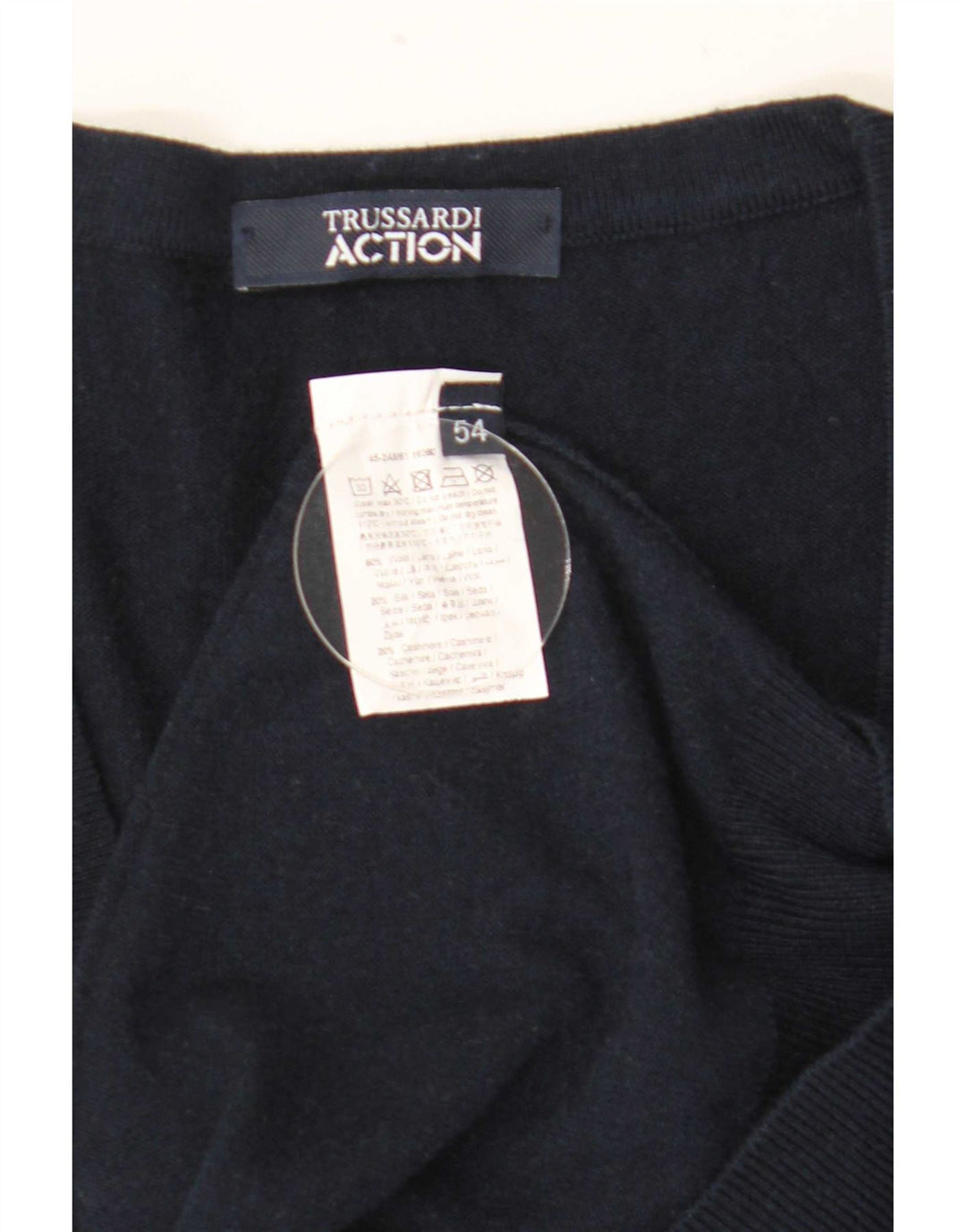 Suéter cardigã masculino Trussardi IT 54 XL lã azul marinho
