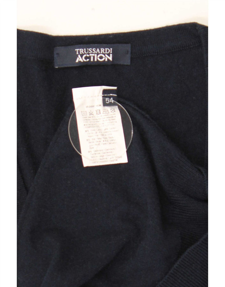 Suéter cardigã masculino Trussardi IT 54 XL lã azul marinho