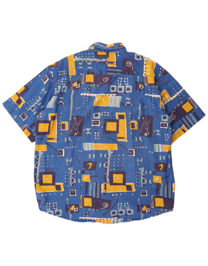 Camisa masculina vintage de manga curta 2XL patchwork azul