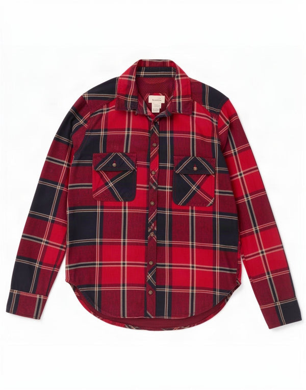 Camisa feminina Abercrombie & Fitch Reino Unido 10 pequena xadrez vermelha de algodão