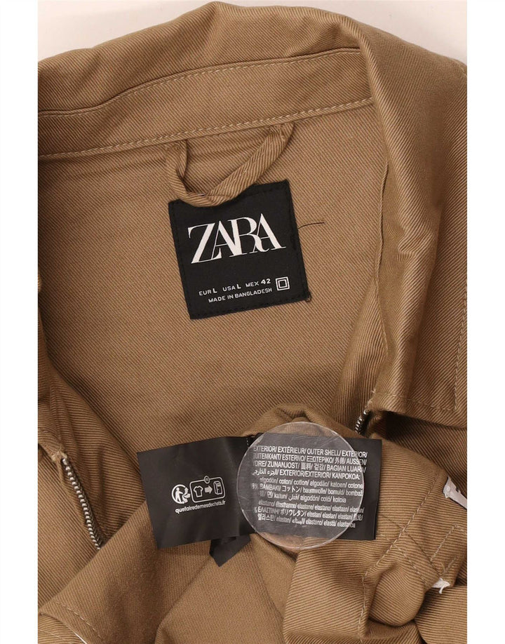 Jaqueta utilitária masculina Zara UK 40 grande algodão bege