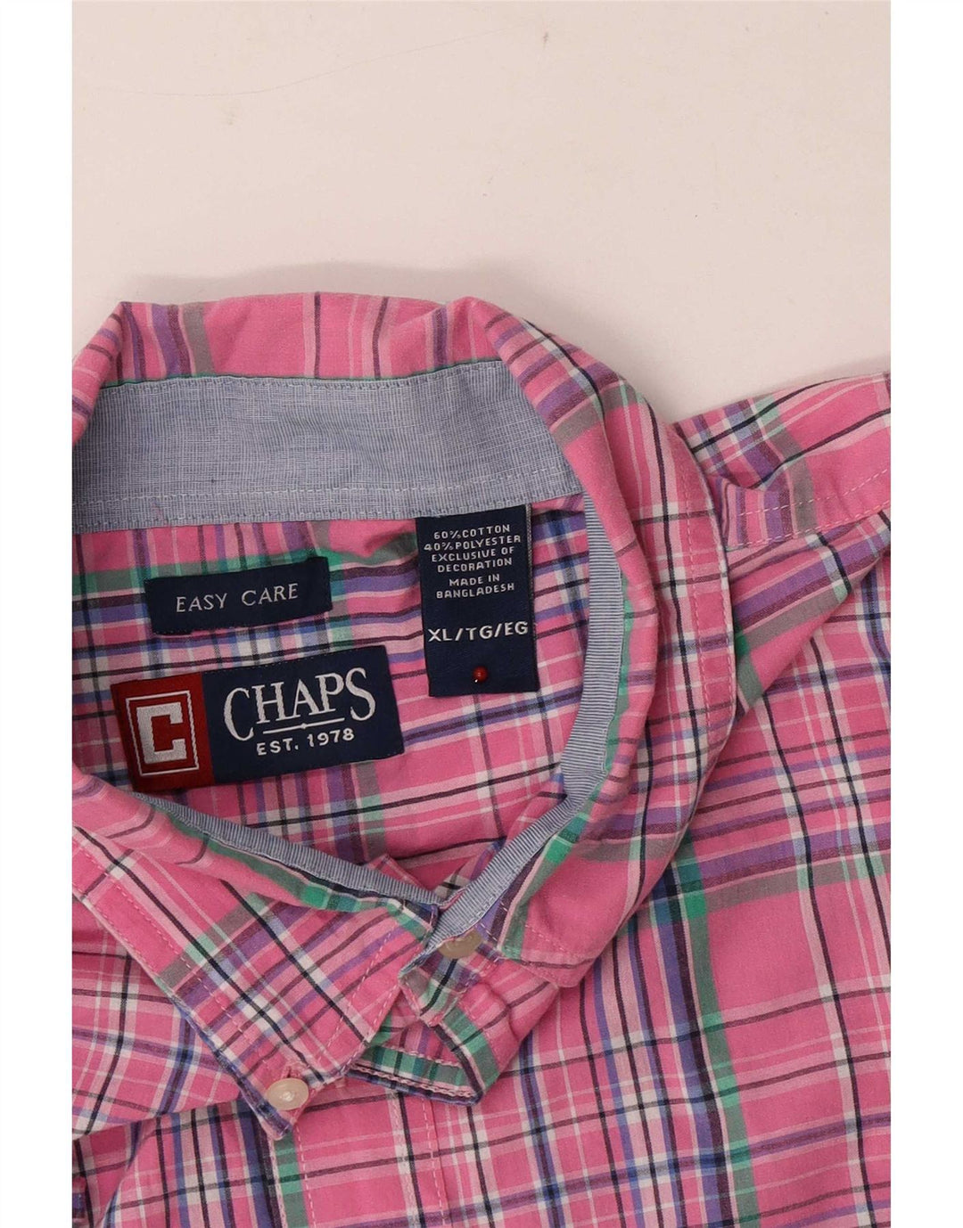 Camisa masculina de manga curta Chaps Easy Care XL rosa xadrez algodão