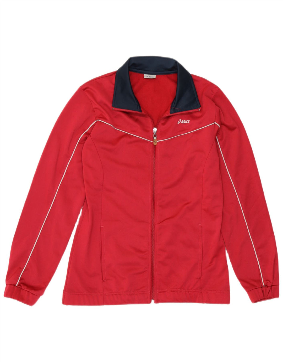 Asics Womens Tracksuit Top Jacket UK 14 Medium Red Colourblock Poliéster