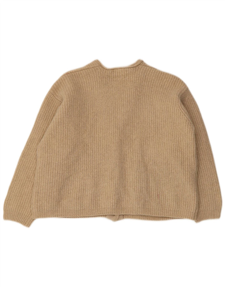 Suéter cardigã feminino grande Dkny Reino Unido 10 lã bege pequena