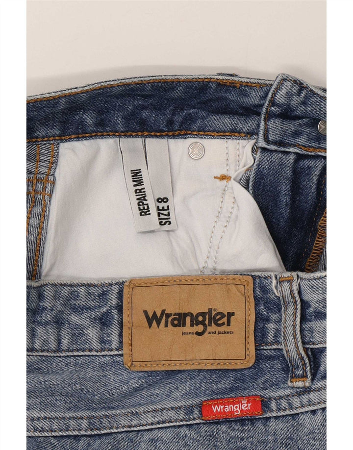 Saia jeans Wrangler feminina desgastada Reino Unido 8 pequena W27 azul