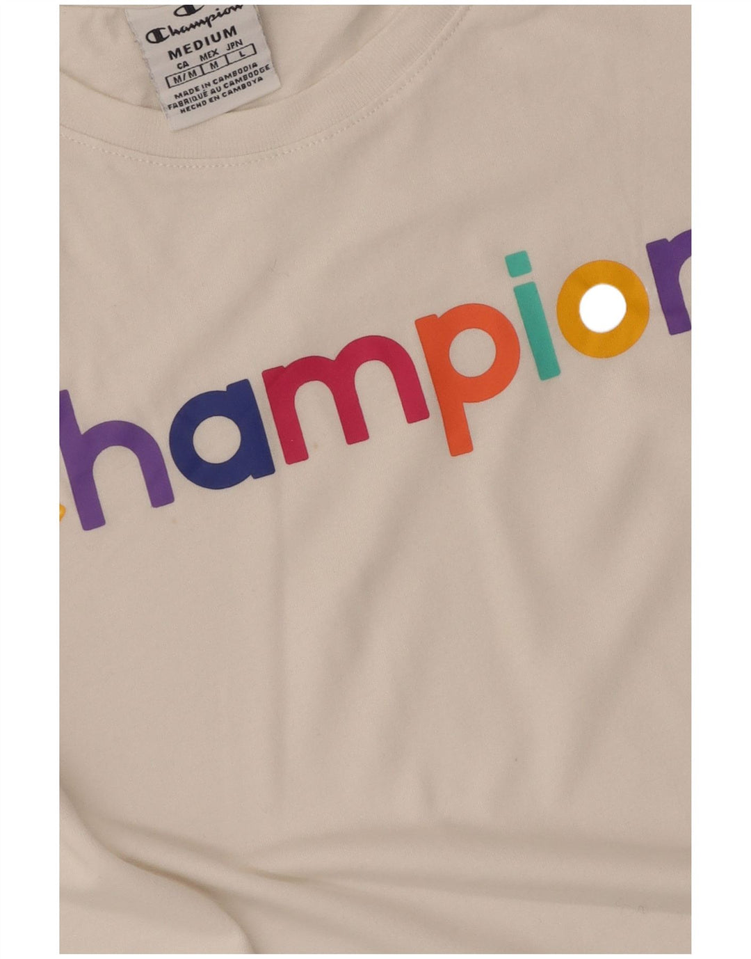 Camiseta feminina estampada Champion UK 12 listrada branca média